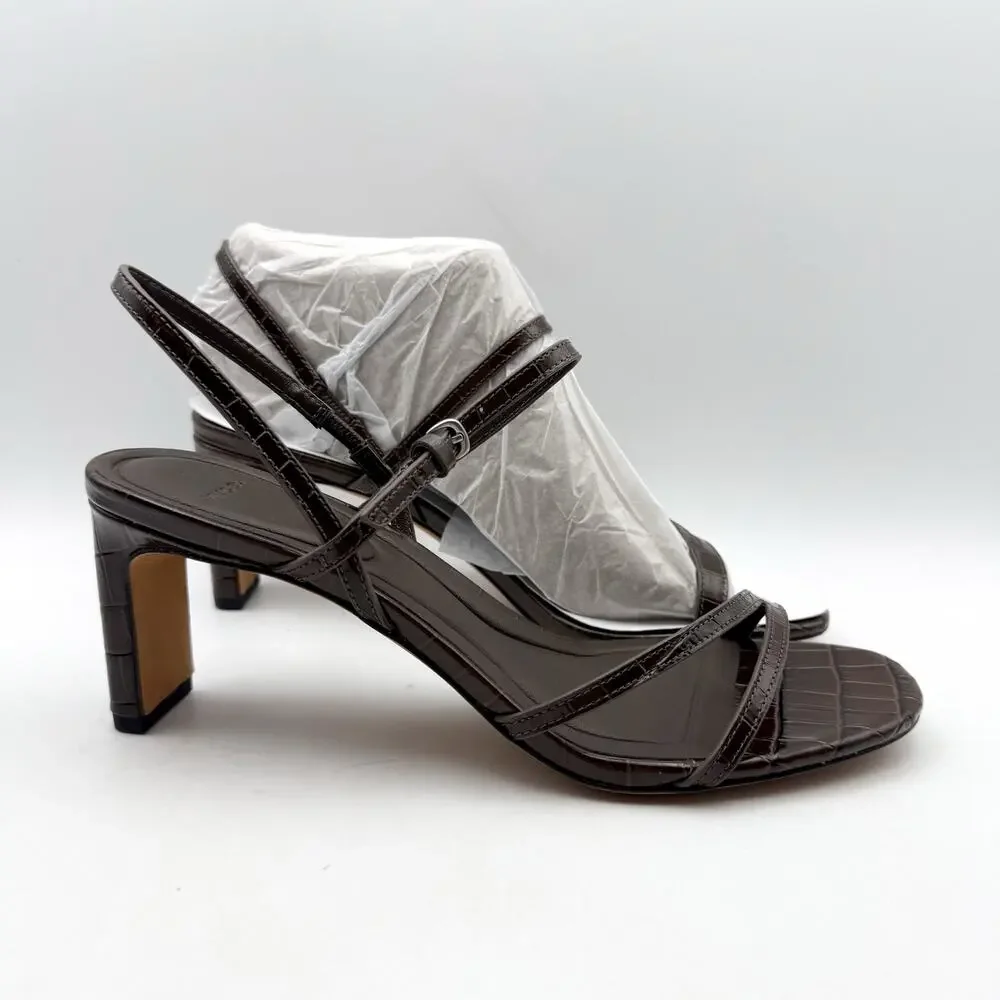 Vince Womens Marcela Heeled Sandals Size 9 Brown Leather Croc-Embossed NIB